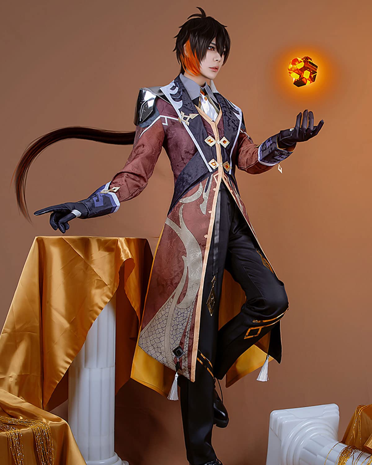 原神、 zhongliのコスプレ ウィッグ付きセットです。 Amazon.co.jp: [神併良品] 鍾離 コスプレ ウィッグ付き 岩王帝君 原神